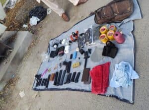 Weapons and ammunition recovered from the attacker involved in the Rabwah mosque attack.